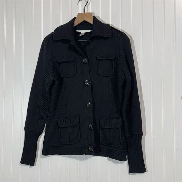 Diane von Furstenberg Wool Military Cardigan Jacket Black M Women’s 100% Wool - Picture 1 of 8